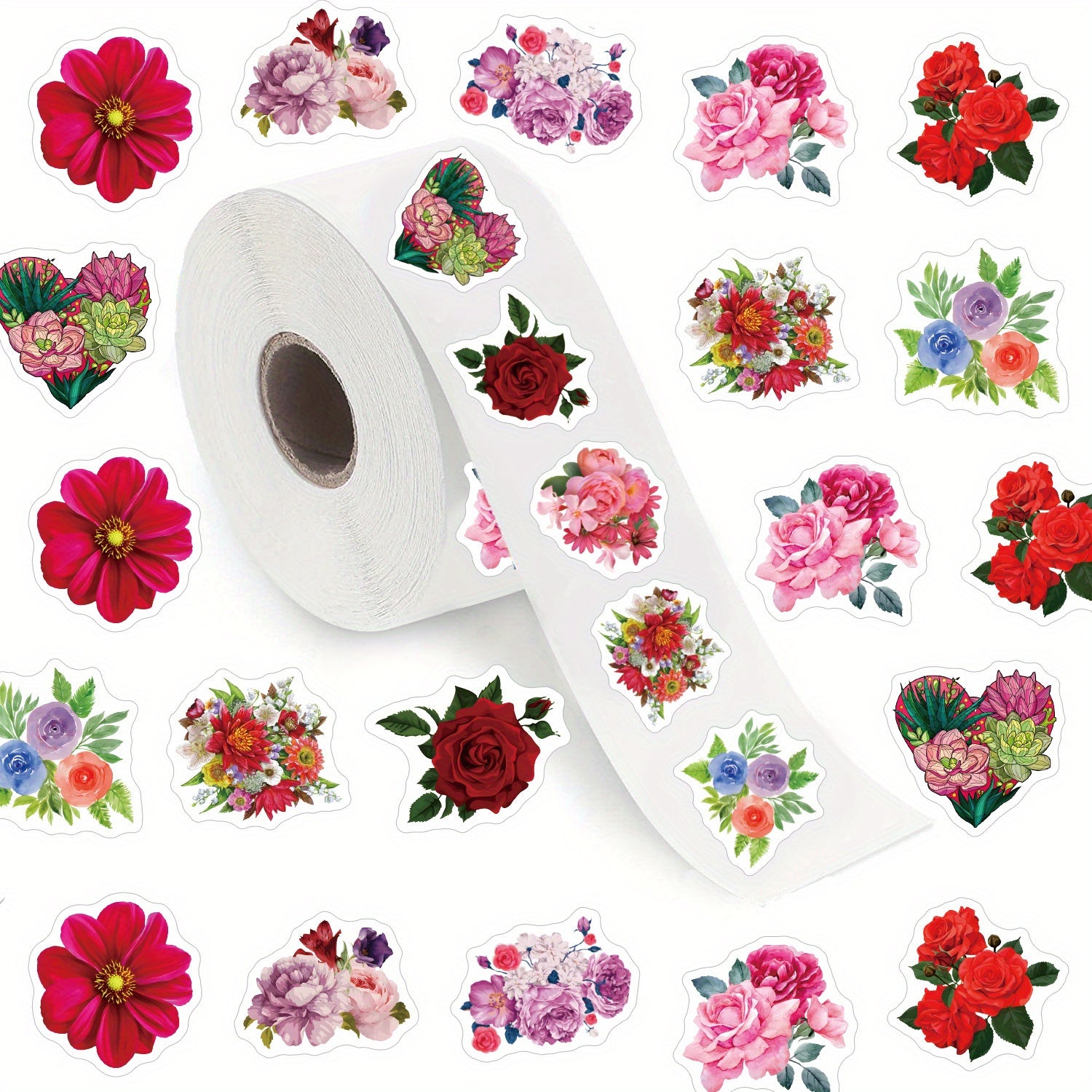 TEMU 500pcs Cartoon Flower Sticker Roll - Self-adhesive Decals For Diy Skateboards, Guitars, Water Bottles & More - Reusable 1-inch Labels In 10