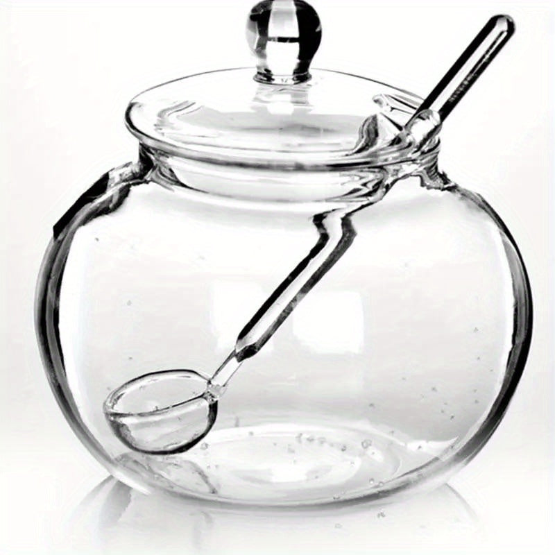TEMU Clear Glass Sugar Bowl With Spoon - 250ml Transparent Spice Jar For Kitchen, Outdoor Safe, , Cooking, Candy Storage Pot
