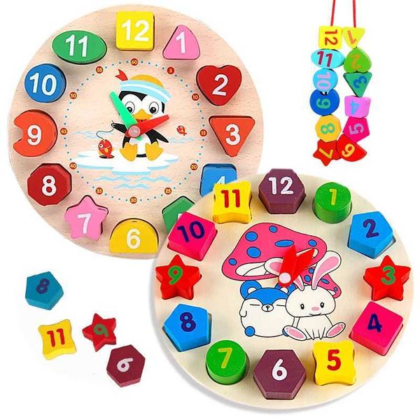 Learning Wooden Penguin Rabbit Clock Number Shape Color Cognitive Infant Early Education Puzzle Toys Childrens Gifts Montessori TMZ