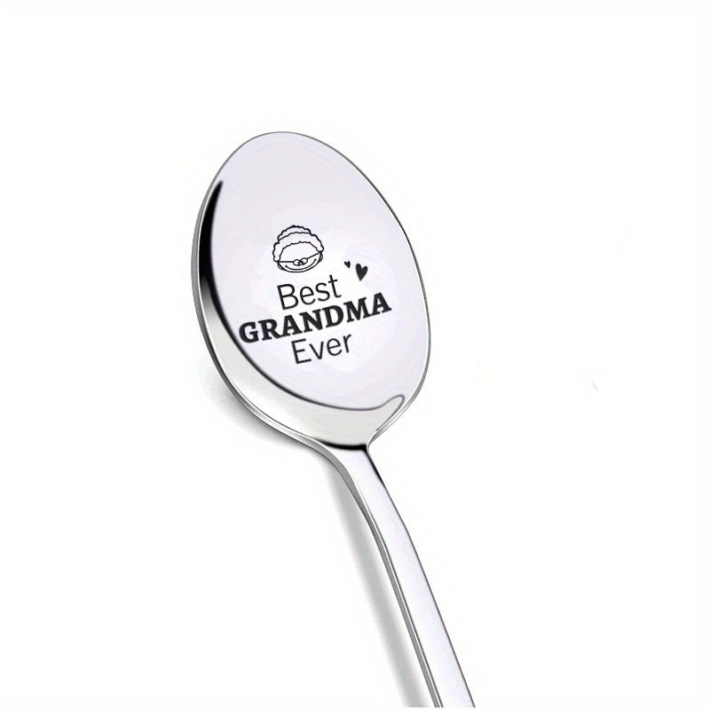 TEMU Best Grandma Ever" Engraved Stainless Steel Spoon With Heart & Illustration - Ideal For Coffee, Soup, & Iced Tea - Perfect Birthday,