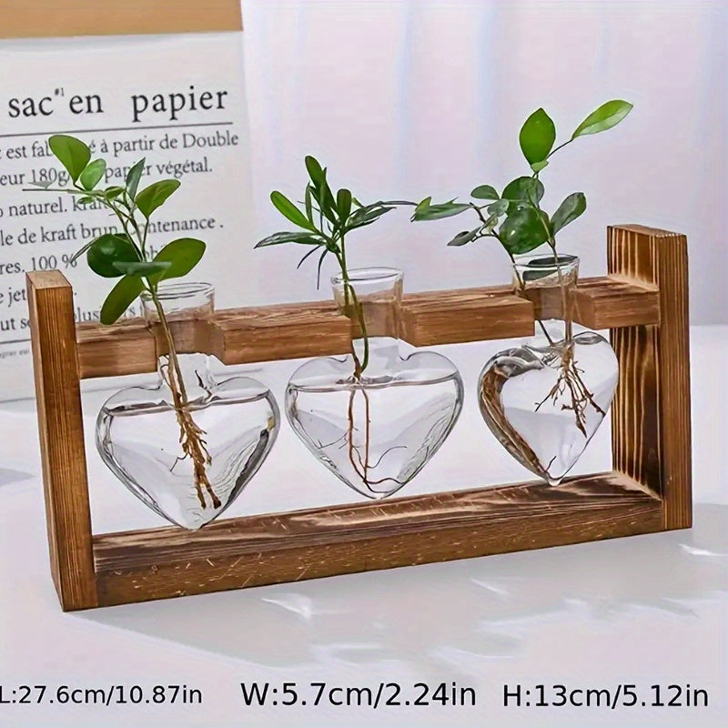 TEMU 1pc, Frame Hydroponic Flower Vase, Heart-shaped Pine Glass Container, Suitable For Living Room Desk Home Decoration, Suitable For Holiday Gifts