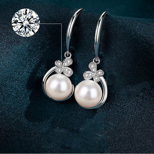 925 boucles d'oreilles pendantes en argent sterling avec des zircons cubiques transparents à micro-pavés