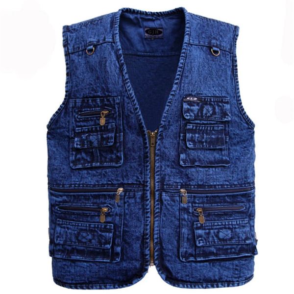 Mens vest Outerwear Denim Waistcoat Deep Blue Color Plus Size Sleeveless Jacket Multipocket size XL to 5XL 250207