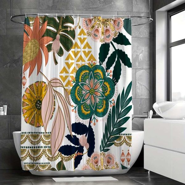 Colorf Vintage ral Shower Curtain with Tropical Leaves Design for Bathro DecorT250121