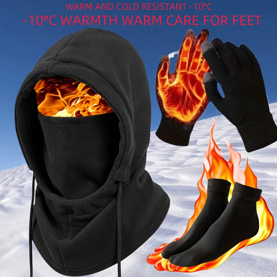 TEMU Winter Warm 3pcs Set: Includes A Hooded Hat, Gloves, And Thick Socks - Holiday Gifting, Best For Christmas, Thanksgiving, Best For Christmas,