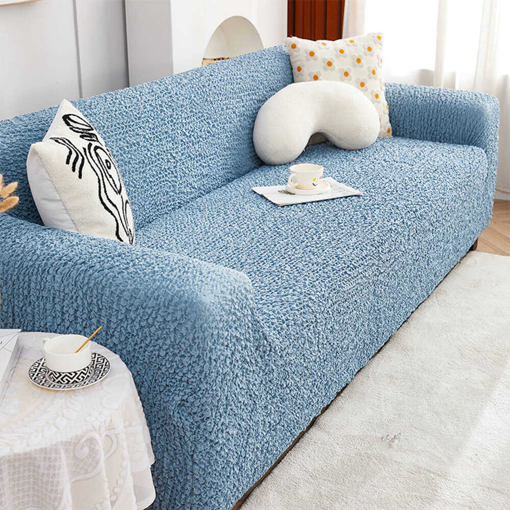 All-Season Cloud Bubble Textured Stretch Full-Cover Couch Cover, Blue - 2-Seater