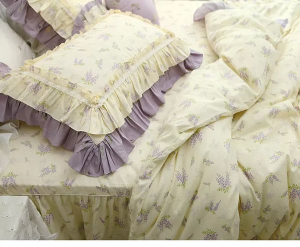 2pcs 100% Cotton Floral Style Pillowcase Home Bedding With Lace Ruffle Layers Pillows Cover Cute Princess Pillow Case 250103