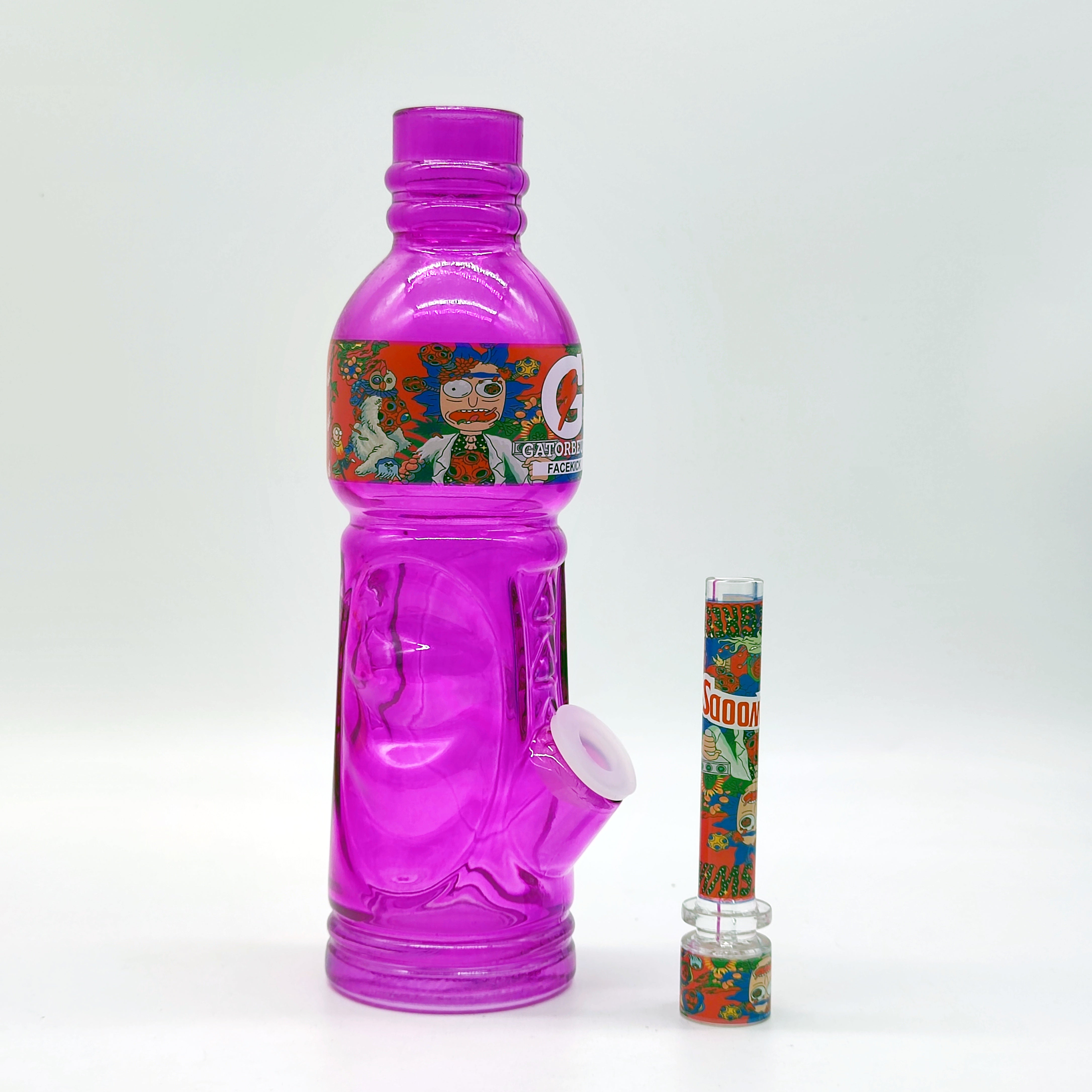 Gatorbeug Clear 10 Inch Multi Color Purple Side Hole Glass Bongs Water Pipe Gatorade Drinking Bottle Bong Tobacco Smoking Tube 10MM Bowl Stem Bubble
