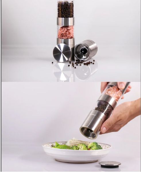 Double-headed pepper grinder Manual stainless steel salt pepper herb spice shaker thick ceramic rotor Mill Kitchen Cooking Tools 241223