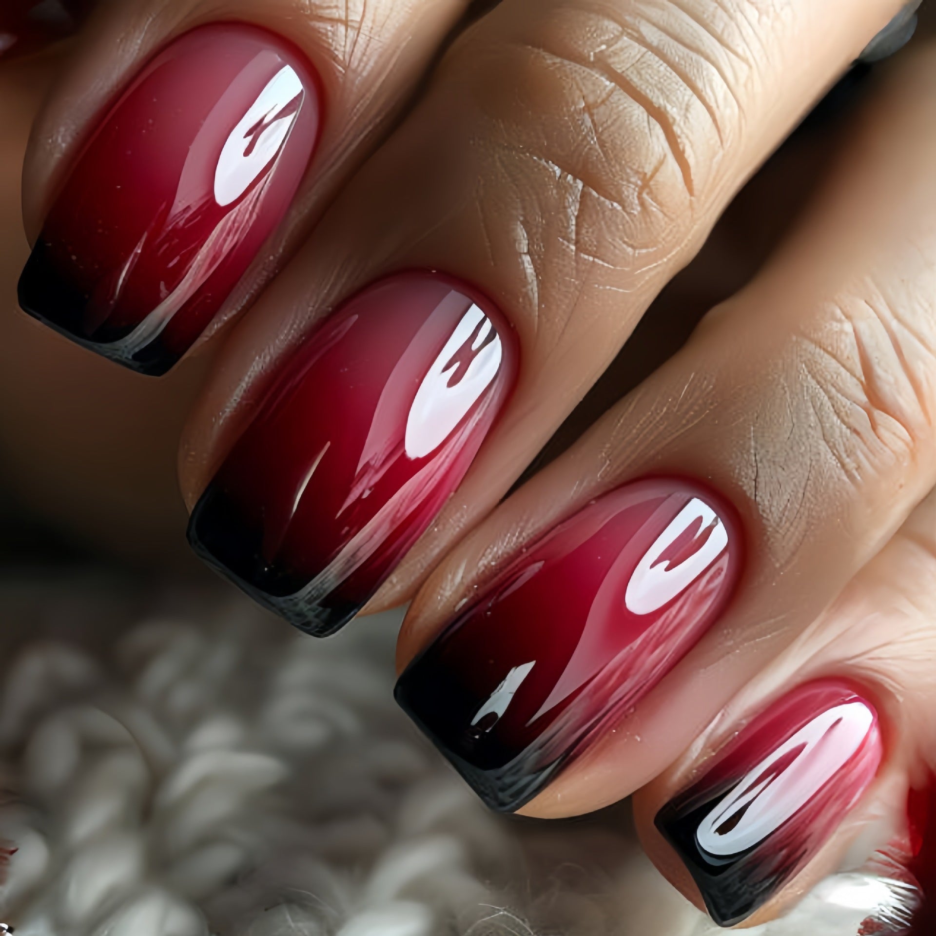 TEMU 24pcs Medium Length Square False Nails - Gradient Glossy Press-on Nail Tips, Burgundy & Noir Glam For Salon Or Home Manicure - Long-lasting Wear