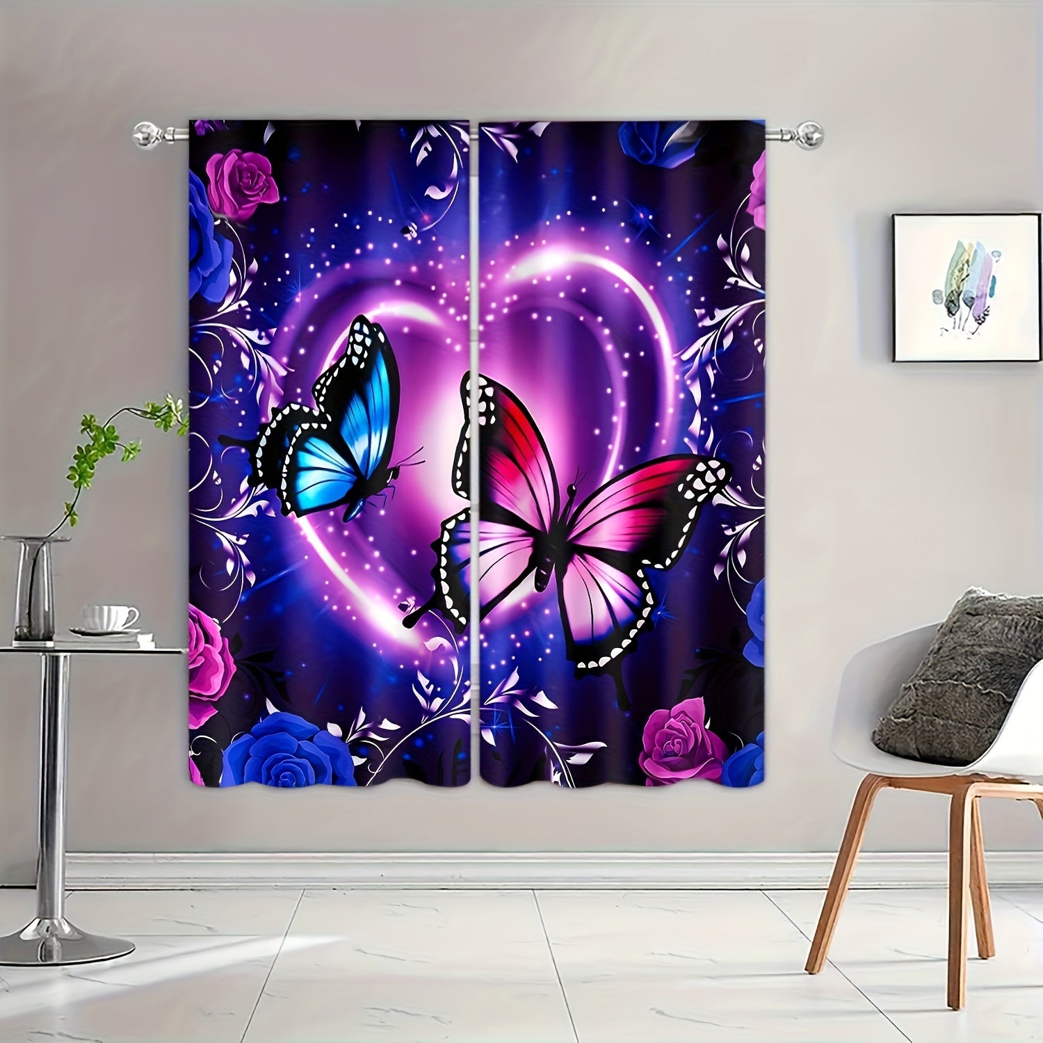 TEMU 2pcs Fantasy Purple Print Rod Pocket Curtains Semi-blackout Decorative Curtains For Living Room Bedroom Office Home Decoration Door Curtains