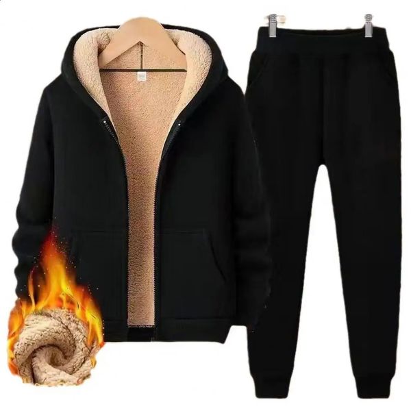 2 Pieces Sets Tracksuit Men Autumn Winter Thick Hooded Sweatshirt CoatPants Male Outfit Sportswear Set 250122