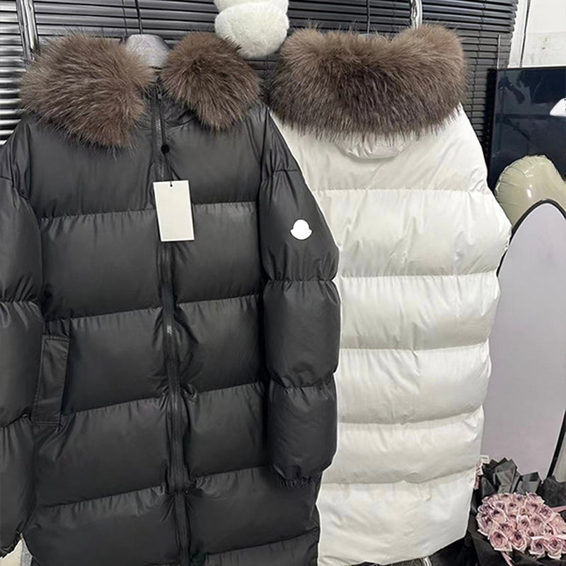 Designer Womens Down coat puffer jacket woman Parkas Coat Plush Collar With Hat Long Down coat black white