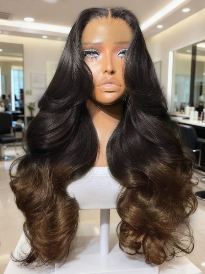 UNice 13x4 Pre-Everythingâ¢ Lace Frontal Chestnut Brown Ombre Loose Wave Drawstring Wig with Face Framing Layers