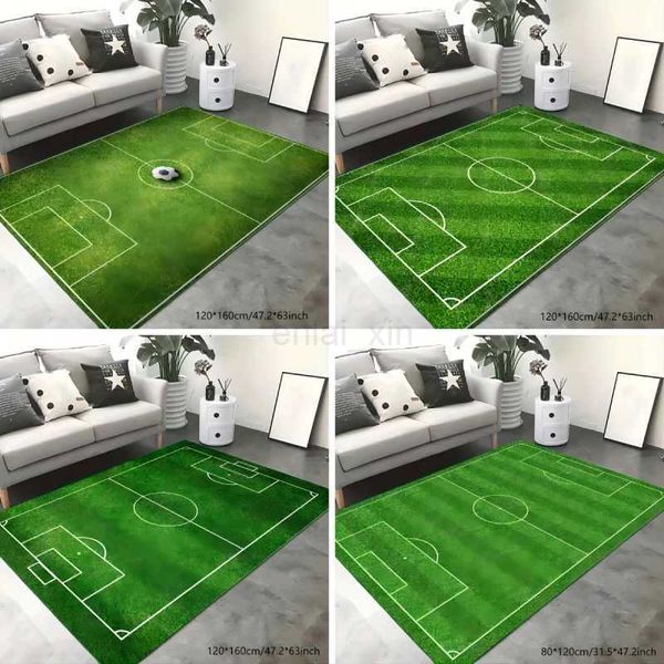 Soccer Field Pattern Area Carpet for Boys Bedroom Living Room Decoration Washable Polyester Anti Slip Floor Mat Sofa Decor RugY240729