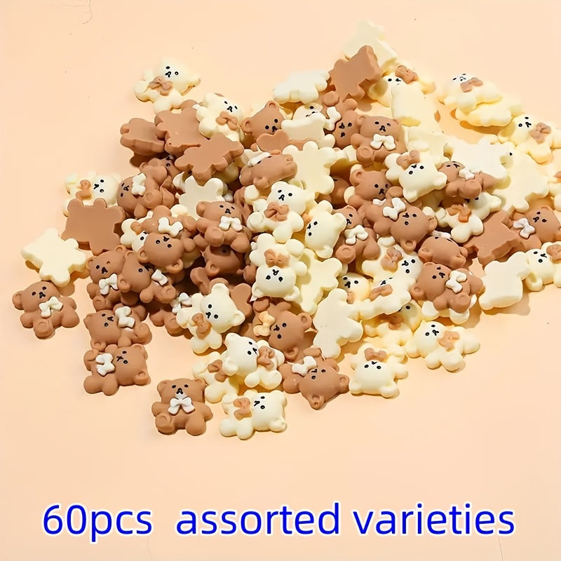 TEMU Bearbuddy 60-25pcs Mixed Color Resin Bear Beads For Making, Phone Cases, Hair Clips - Projects, Fashionable Bear Charms For Crafting