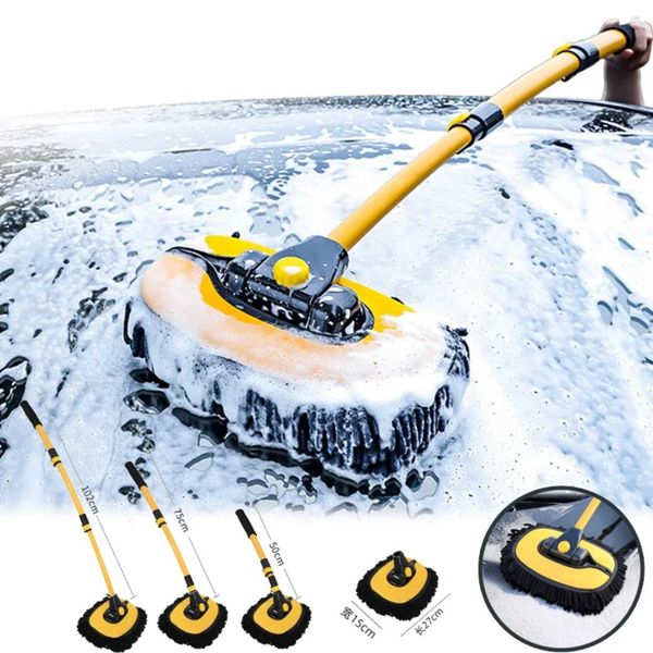 Car Cleaning Brush Super Absorbent Adjustable Long Handle Mop Curved Pole Car Wash Brush Window Wheel Detail Dust Removal ToolT250111