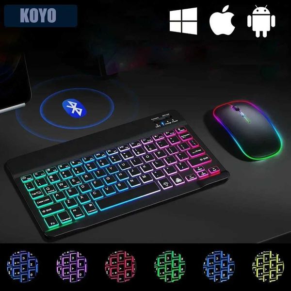 Mini Backlit RGB 10inch Keyboard Wireless mouse Rechargeable for Spanish Russian Hebrew Korean French Arabic PortugalLX241031
