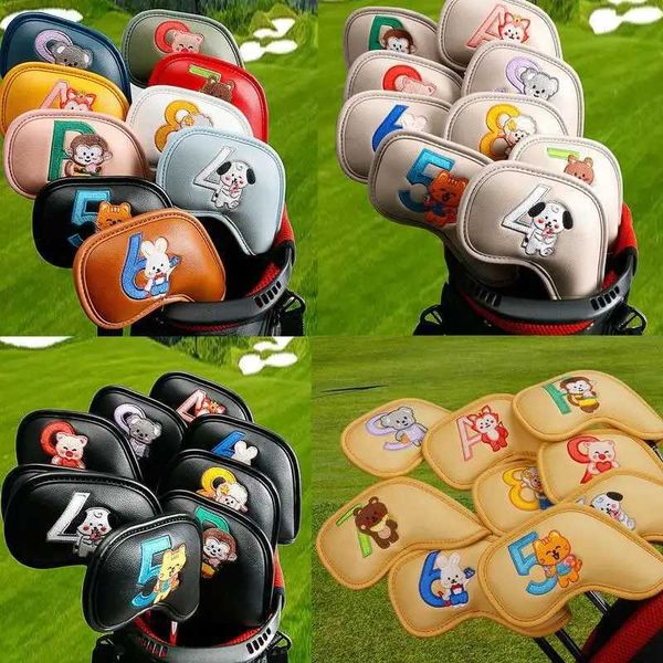 Club Head Cover 9pcs Double Sided Embroidery Golf Iron PU Head Protector Covers Weatherproof Sports Fan Golf EquipmentXJ240828