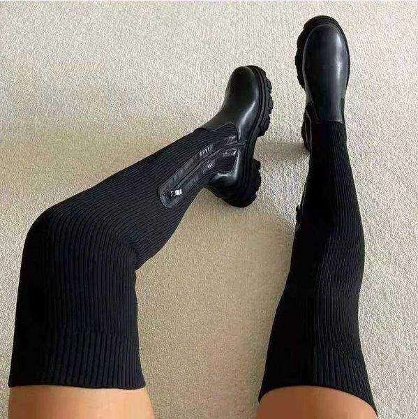 2023 Autumn New Women Shoes Fashion Socks Shoes Female Casual Large Size Knitting LongBoots Chunky Heel Ladies Stretch Boot