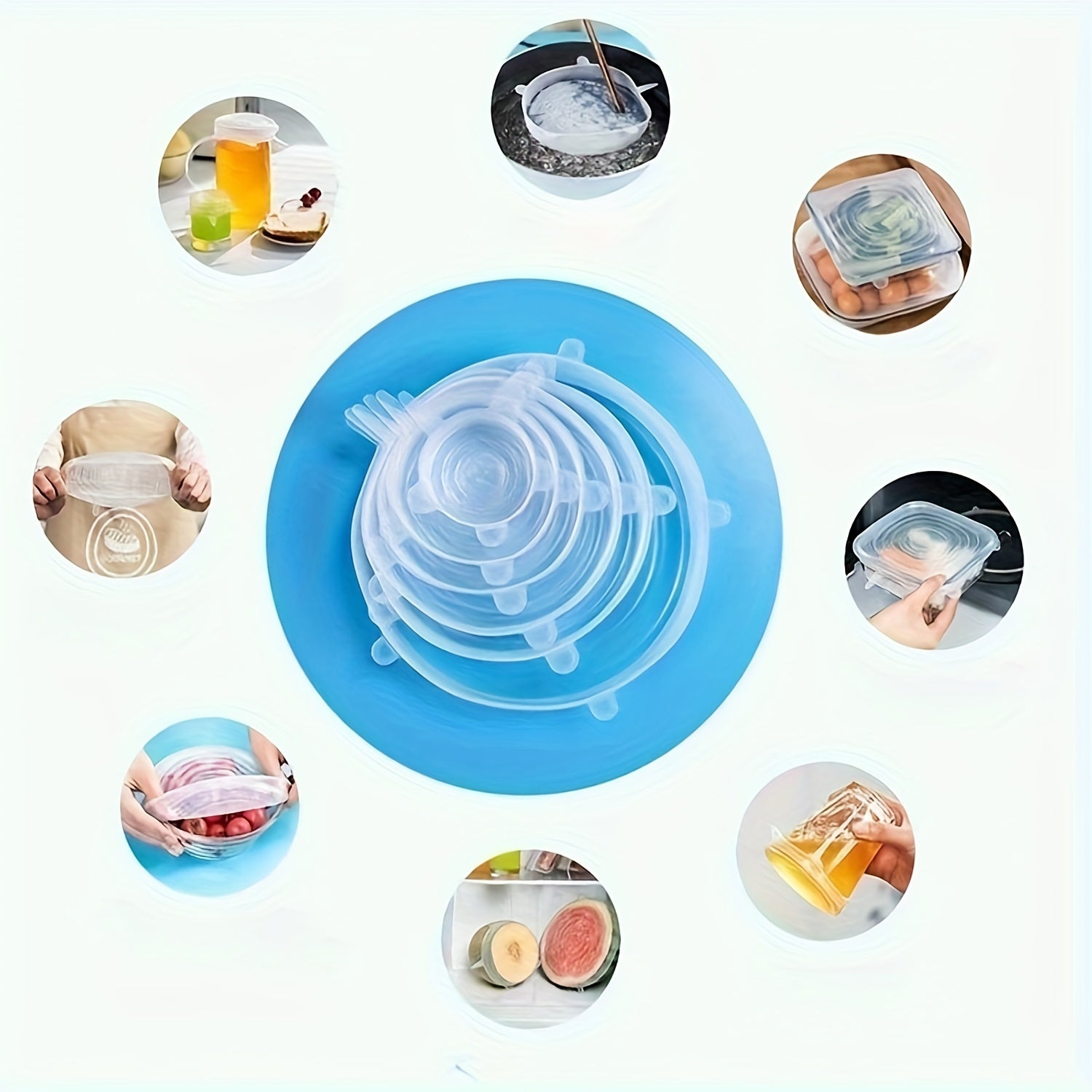 TEMU 6pcs Non-stick Silicone Stretch Lids - Flexible, Reusable, And Durable Food Storage Covers For Bowls - 6 Different Sizes To Fit Most Containers,