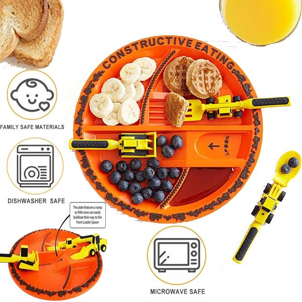 Car Bulldozer Excavator Shovel Plate Knife Fork Spoon Safe And Practical Tableware Set Children Kids Spoon Fork Set Utensils 240827