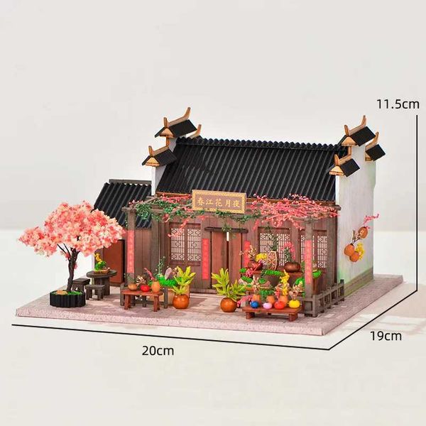 Doll House Accessories Retro Chinese Dollhouse Casa Jiangnan Water Town Miniature Wooden Dolls Houses Courtyard Villa Handmade Decor Model G