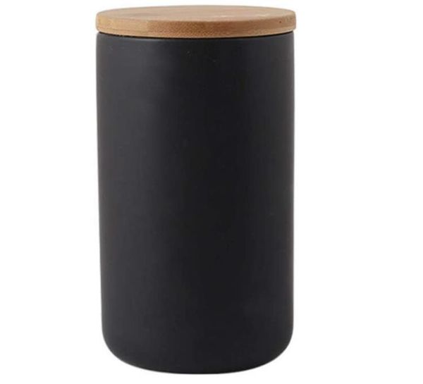 Ceramic Storage Tank Sealed Coffee Storage Bottle with Wood Lid Spice Jar Container Tea Pot Grain Organizer