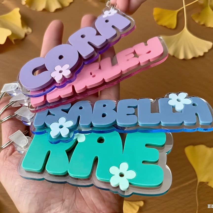 TEMU ' Name Charm - Backpack Tag & Keychain With Name Lettering, Pink-purple- & Flower Charm For Bags, School Lunch Boxes, Preschool Ccessories