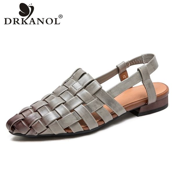 Women Genuine Leather Roman Sandals: Summer Pointed Toe Slip-On Flats dh910320090