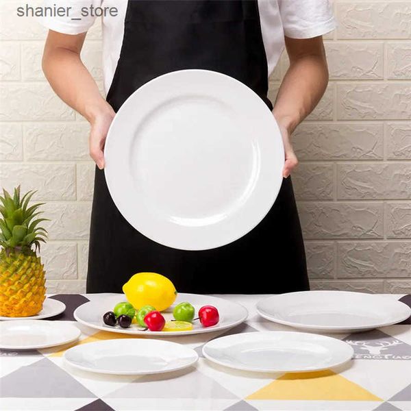 Dishes Plates White melamine steak tray circular dining plate Western cuisine plate snacks breakfast and dinner set L240910