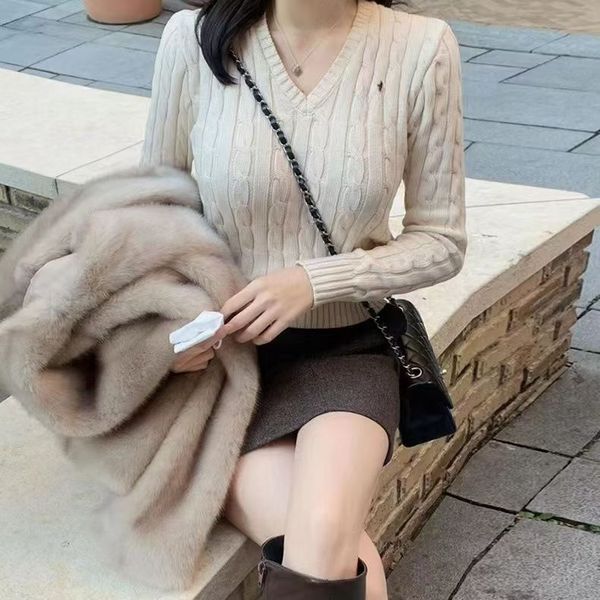 Designer Women&#039;s Polo Sweaters V-neck Pullover Sweater Hip Hop Fashion Slim Knitting Clothing Knitted Top