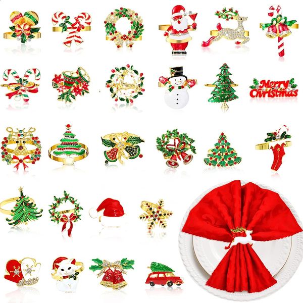 6Pcs Christmas Napkin Rings Gold Deer Napkin Ring Holders Wreath Xmas Tree Napkin Buckle for Holiday Party Dining Table Decor 241223