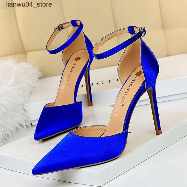 Sandals Summer Women 10cm High Heels Sandals Lady Wedding Bridal Scarpins Silk Heels Fetish Pumps Blue Green Pink Strappy Fashion Shoes H250
