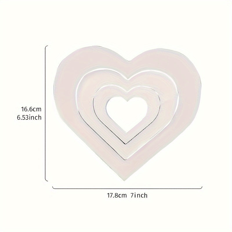 TEMU 3pcs White Pvc Heart-shaped Decorations - Interlocking Design For Valentine's Day, Weddings & Anniversaries, Durable Tabletop Centerpieces For