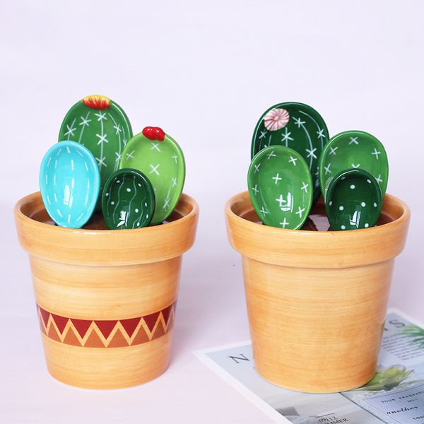 Measuring Tools Creative Cactus Ceramic Cups And Spoon Baking Scale Household Kitchen Salt Sugar Tableware For 230505