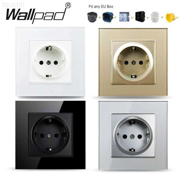 Power Cable Plug Wallpad 16A EU Socket White - Black - Grey - Gold Glass Panel Russia Electrical Sockets Power Outlet for Round Box L6 Serie