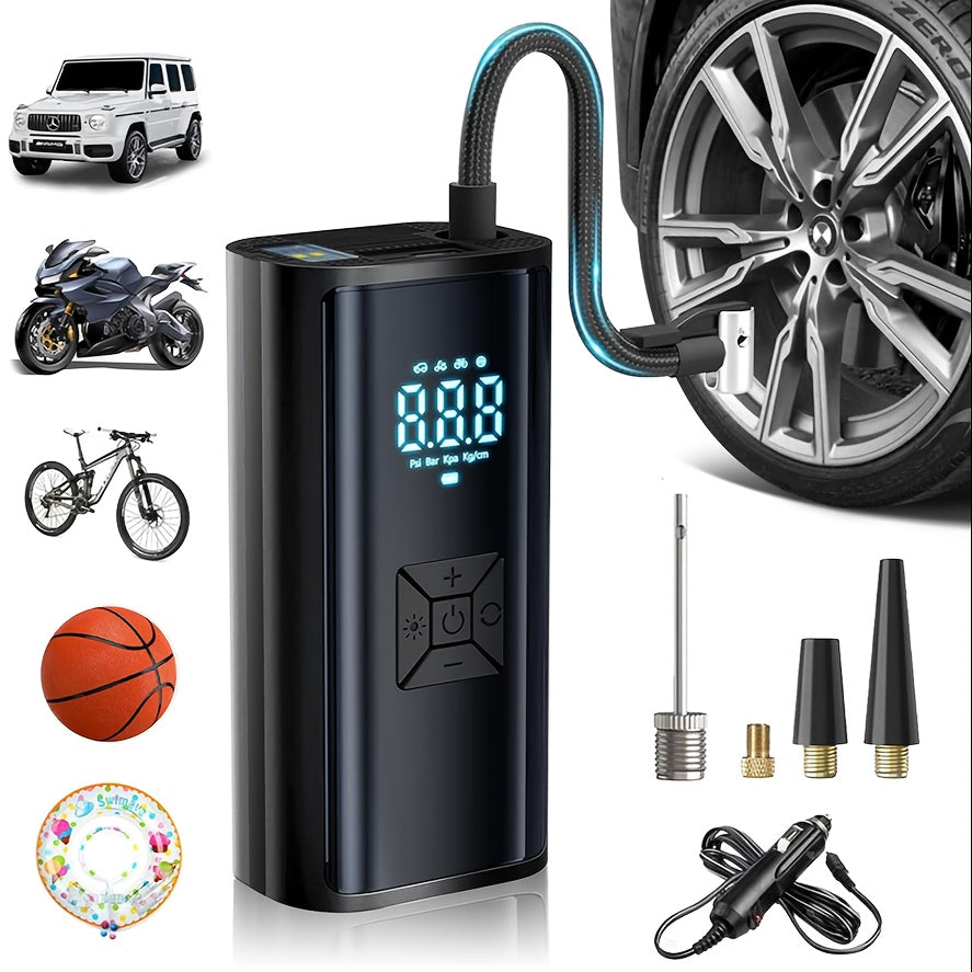 TEMU 12v Portable Tire Inflator, 150psi Car Air Compressor With Digital Pressure Gauge, Rv Tire Pump, Ball