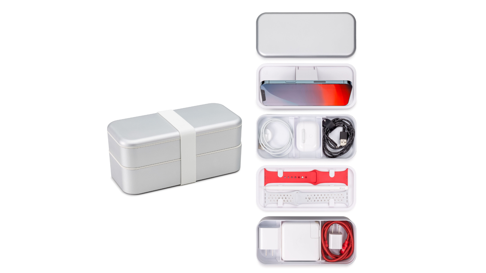 Function101 BentoStack Tech Travel Organizer: Travel -Desktop Organizer Silver