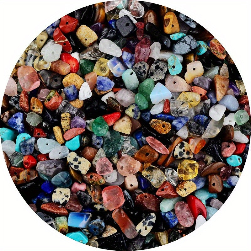 TEMU 200pcs Natural Chip Stone Beads - Multicolor 5-8mm Irregular Shaped Genuine Gemstones With 1mm Pre-drilled Holes For Making, Bracelet Crafting &