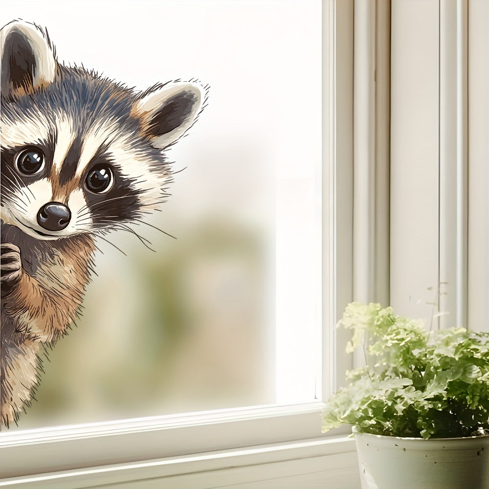 TEMU Art Deco Raccoon & Window Clings - Cute Self-adhesive, Removable Decals For Spring Decor, Single-use Plastic Stickers For Glass & Mirror