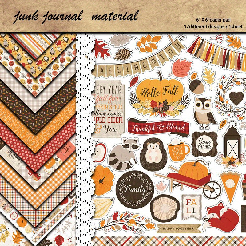 TEMU 12 Sheets Large Size Autumn-themed Heavyweight Cardstock Paper For Diy Journal Decoration, Scrapbooking, And – Includes Pumpkin, Owl, And Leaf