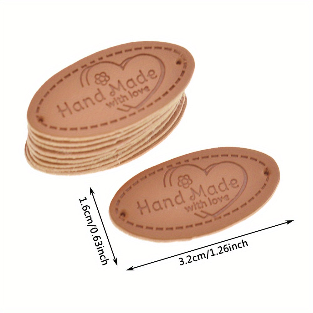 TEMU 50pcs Heart-shaped Oval Handmade Leather Tags For Clothing, Suits, Coats, Cuffs, Pockets, Socks, Shoes, Hats & Bags - Sewing & Knitting Supplies