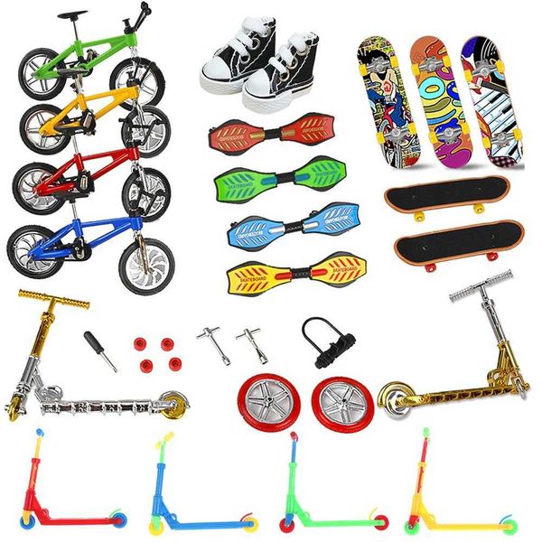 Finger Toys Finger Skate Board Bikes Tech Two Wheels Mini Scooter Fingertip Bmx Bicycle Set Fingerboard Shoes Deck Toys Boys Birthday Gifts