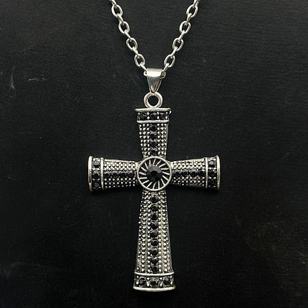 Collares colgantes de cruz con rhinestone de aleación de platino