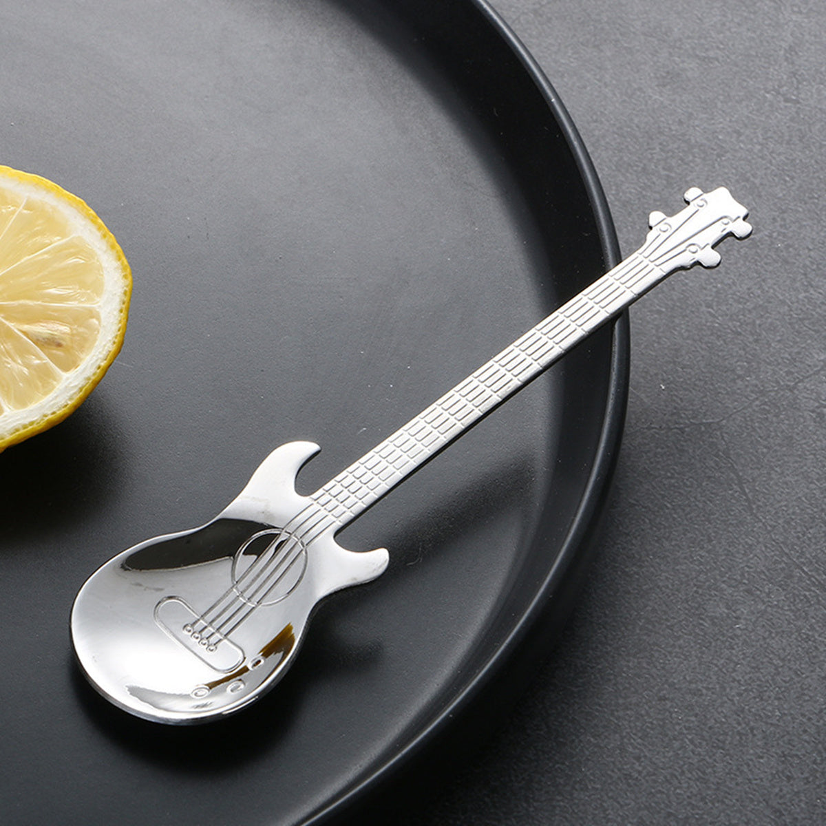 TEMU 1pc Creative Guitar Shaped Spoon For Coffee, Tea, Desserts, Ice Cream - Stainless Steel Kitchen Accessories, Kitchen Supplies, Flatware