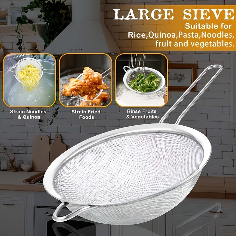 TEMU 1pc Stainless Steel Fine Mesh Strainer With Reinforced Frame & Ergonomic Handle - Rice, , Pasta, Noodles, Fruits & Vegetables - Ideal For