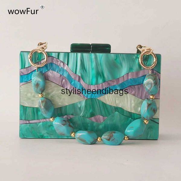 Evening Bags Green Marble Wave Shape Resin Beaded Handle Acrylic Box Clutches Women Shoulder Tote Party Cheap Handbag And Purse stylisheendi