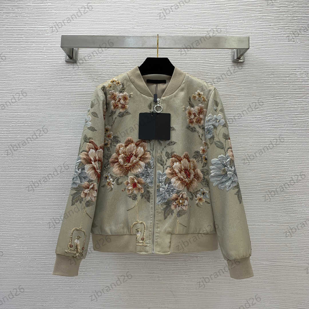 Womens Jacket Floral Jacquard Custom Zipper Flap Jackets Coat Stitching Ribbon Neckline Bundle Mouth Long Sleeve Tops Outerwear Designer Brand Women