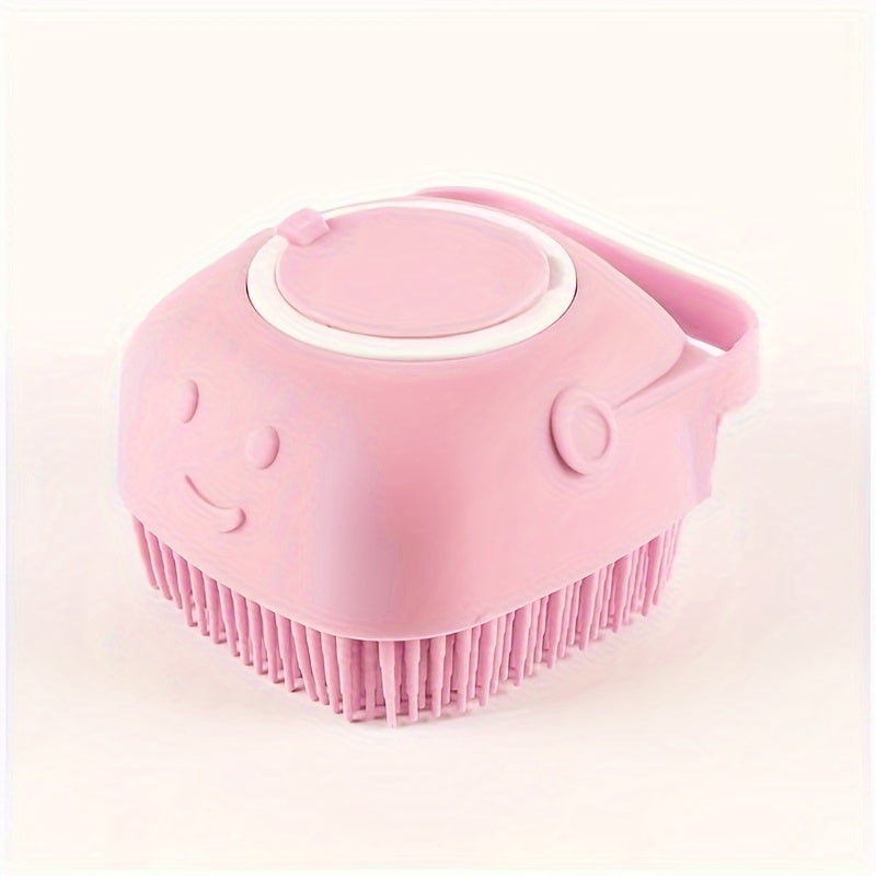 TEMU 1pc Pet Grooming Bath Massage Brush With Soap & Shampoo Dispenser, 2-in-1 Soft Bristles, Pet Shampoo Bath Brush, Puppy Cat Self-cleaning Massage